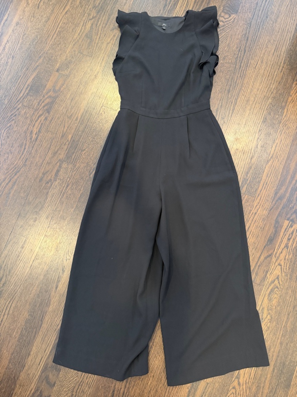 J. Crew Black Ruffle-Sleeve Wide-Leg Jumpsuit